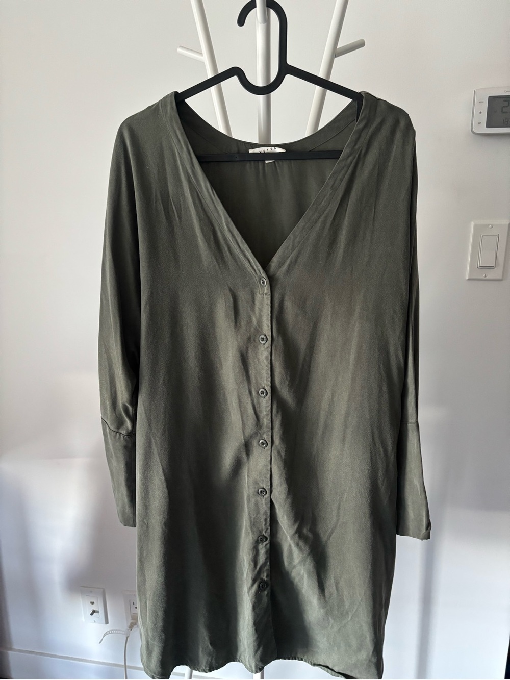 VETTA Olive Green Button-Front Women’s Dress